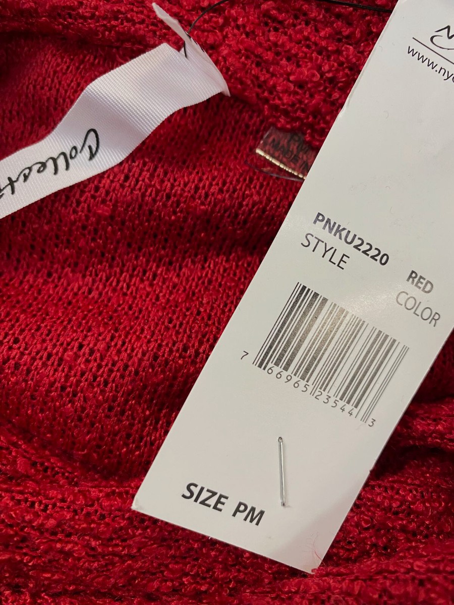NY Collection Women's Red V-Hem Cowl Neck Sweater Petite