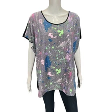 Attitudes by Renee Relaxed Trendy Dolman Sleeves Top Large Size Printed Shirt