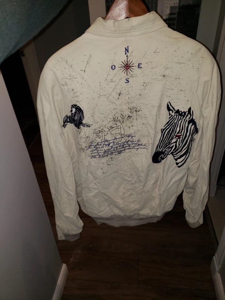 SERAPHIN VINTAGE PEAU SKIN LEATHER JACKET SIZE 56 FRANCE ZEBRA LION MAP Wilsons - Image 3 of 4