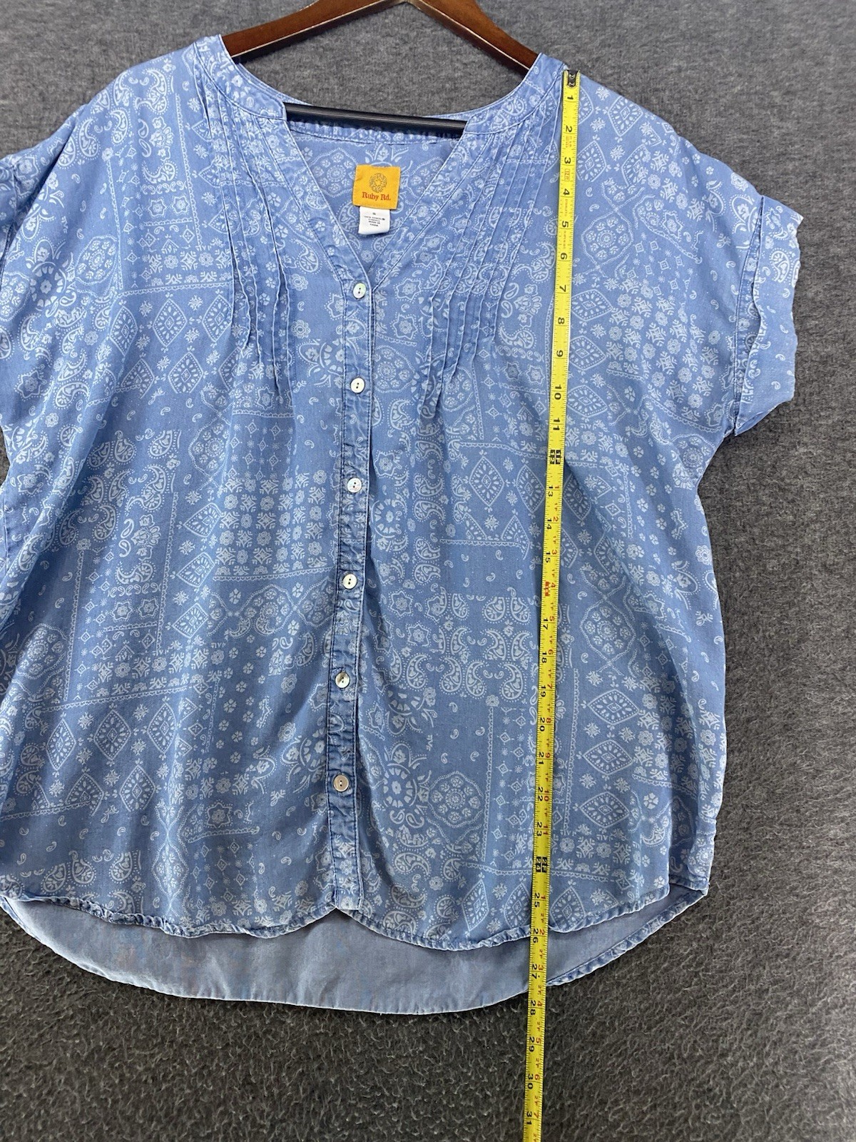Ruby Rd. Chambray Button Up Short Sleeve Paisley … - image 6