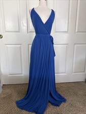 Old Navy Deep Blue Maxi Wrap Dress Sz Small Empire Waist Beachy Boho Chic Plunge
