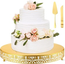 18 Inch Gold Cake Stand Set Metal Round cake Dessert Stand Wedding W/ Cake