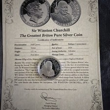 1/2 oz Fine Silver Sir Winston Churchill Gibraltar Half Crown Solid Silver Coin