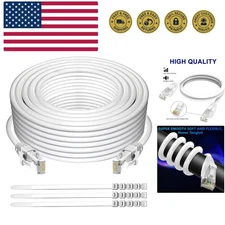 Cat 6 Ethernet Cable 50 Ft-White, Outdoor & Indoor Snagless Long Round RJ45 N...
