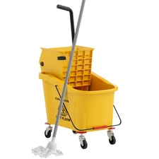 Mop Bucket with Wringer on Wheels for Floor Cleaning 38 Quart Yellow