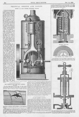 E.R & F TURNER Ipswich Vertical Engine & Boiler Antique Engineering Print 1876