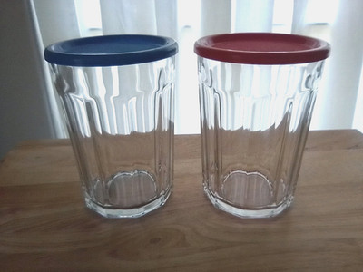 Luminarc Working Glass  10 Panel ~ 2 Clear Tumblers w/ Lids