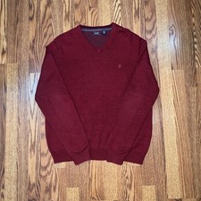 IZOD V Neck Pullover Sweater Men  s Size Large With Logo Red