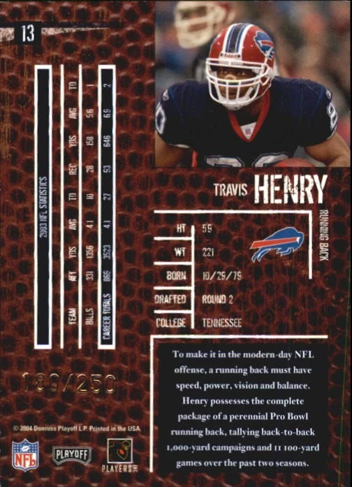2004 Playoff Hogg Heaven Hogg Wild #13 Travis Henry - FB - Image 2 of 2