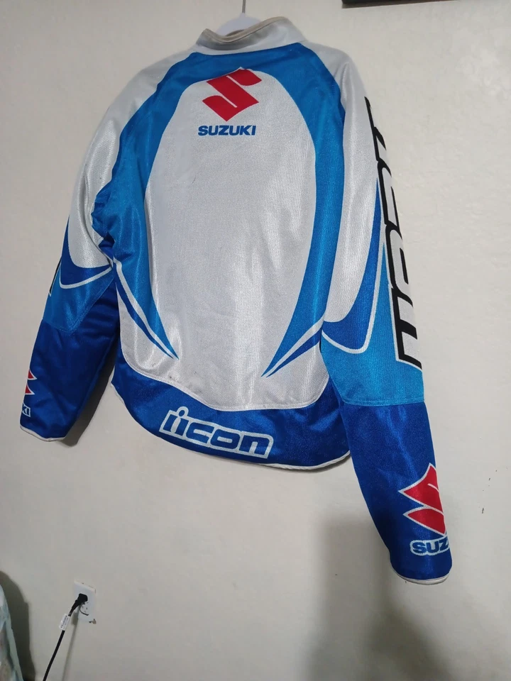 Suzuki Icon Hooligan Performance Series Moto Jacket XL Blue Silver Mesh padded - Image 4 of 4