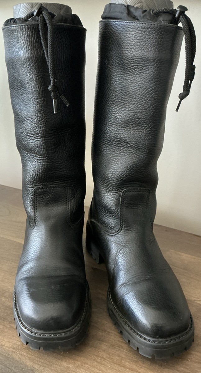 Vintage LL Bean Black Leather Drawstring Wool Lined Lug Sole