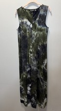 Nina Leonard Sleeveless Pleated Tie Dye Maxi Dress Green Multi Size Large