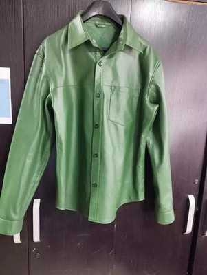 Genuine Sheepskin Leather Biker Shirt Jacket| New Mens Green Leather Shirt ebay.