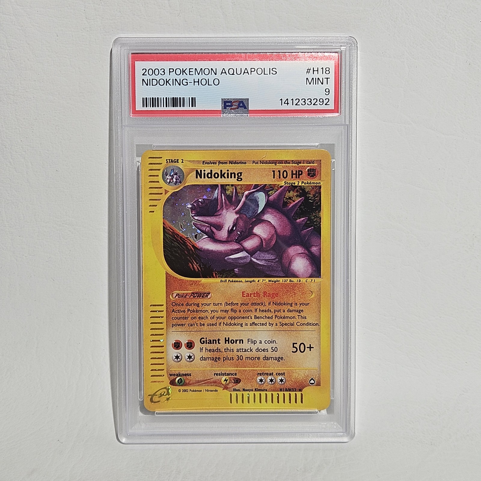 2003 Pokemon Nidoking Aquapolis Holo Rare #H18 PSA 9 Mint Graded Card