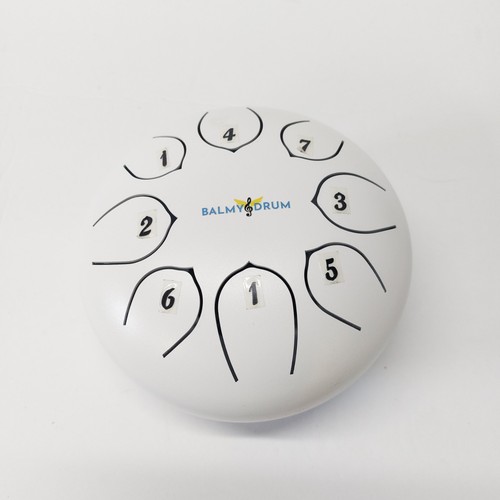 6" White Balmy Steel Tongue Drum Only- 8 Tones - Stickers Applied