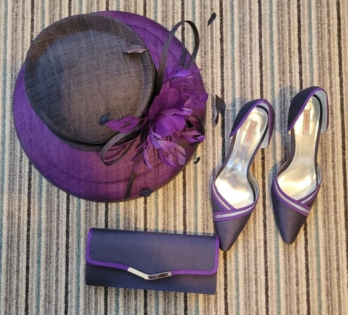 Jacques Vert Hat Shoes Size 7 Bag Purple Black Mother Of Bride Wedding Formal - Picture 1 of 17