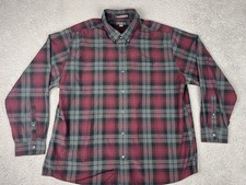 Eddie Bauer Shirt Mens 2XL Gray Red Plaid Wrinkle Free Relaxed Fit Button Down