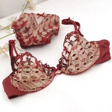 Underwire Lace Bra Brief Set 3/4 Cup Embroidery Push Up Support Lingerie Set
