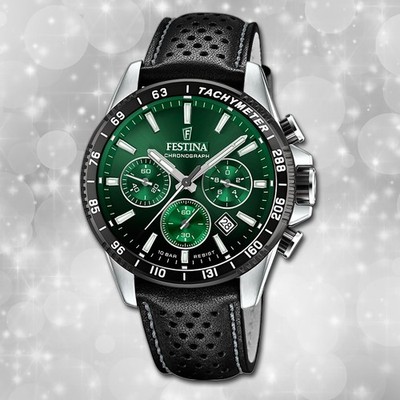 Festina Herrenuhr Timeless Chronograph Armbanduhr Leder schwarz UF20561/5