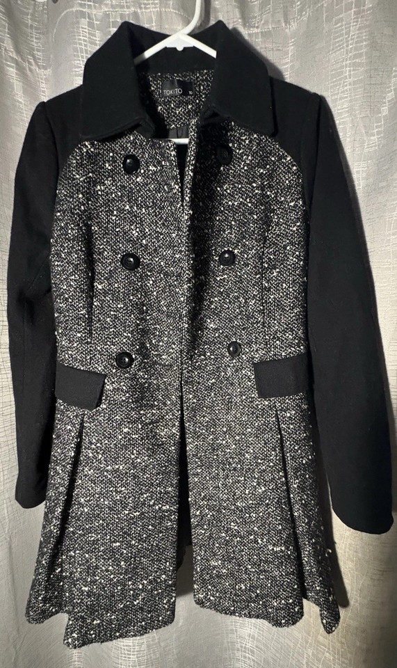 Ladies Coat Jacket , Size 10 TOKITO , Speckled Grey , Wool Blend , 3/4 Length ,