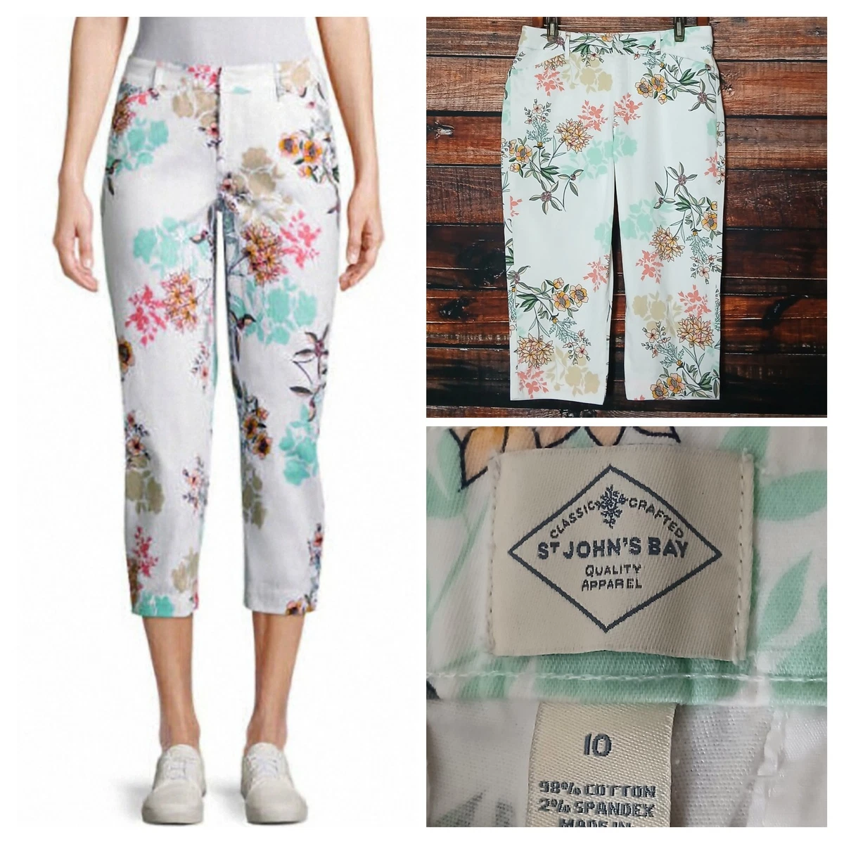Pantalon Capri Crop Blanc St John's Bay - Taille 10 - Style Décontracté