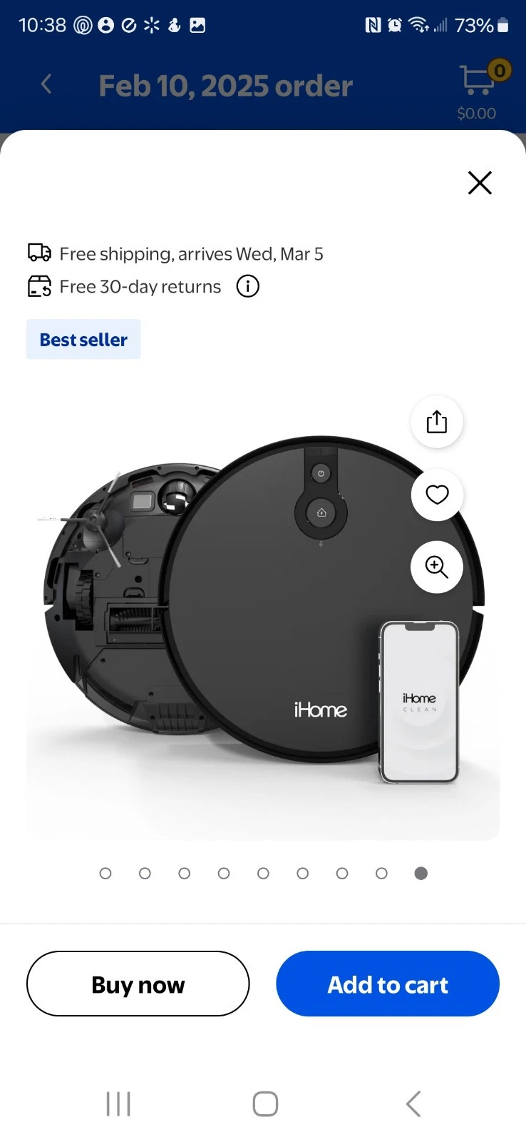 iHome iHRV10-BLK AutoVac Eclipse Robot and Self Charging Vacuum Mopping Cleaner