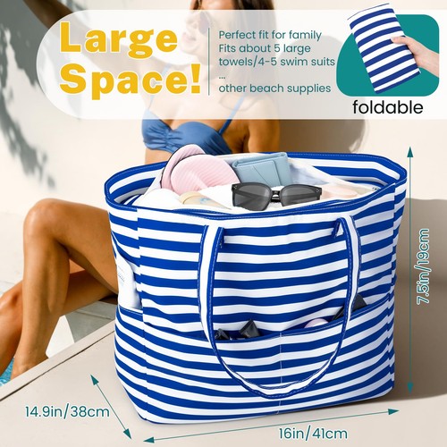 Beach Bag for Women, Large Beach Tote Bag with Zipper Pockets, Waterproof San... - Bild 2 von 9