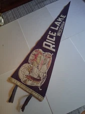 Vintage RICE LAKE WISCONSIN Souvenir Felt Pennant 26" Fishing