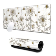 Bee Large Gaming Desk MatRubber Non-Slip Bumble Floral Mouse Pad31.5x11.8x0.1...