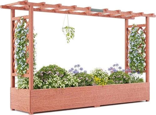 Elevated Raised Graden Bed with Arch Trellis Hanging Roof Planter Box Climbing