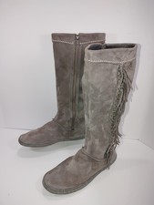 UGG Womens 9M Mammoth Moccasin Grey Suede Leather Fringed Tall Waterproof Boots