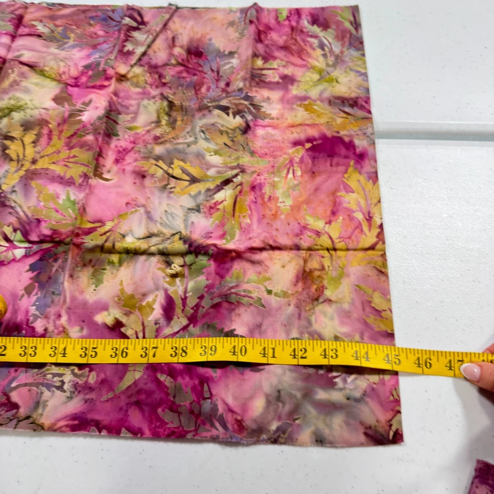batik quilting fabric cotton 19x45 leaves yellow pink - Image 4 of 4
