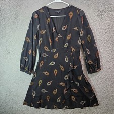Madewell Dress Size 2 Peacock Feather Print Long Sleeve Black Lined