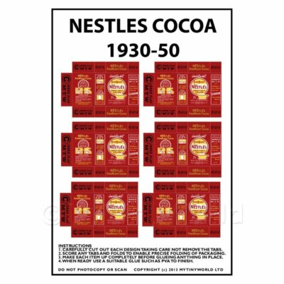 Puppenstube Miniatur Verpackung Bogen 6 Stück Nestle Kakao