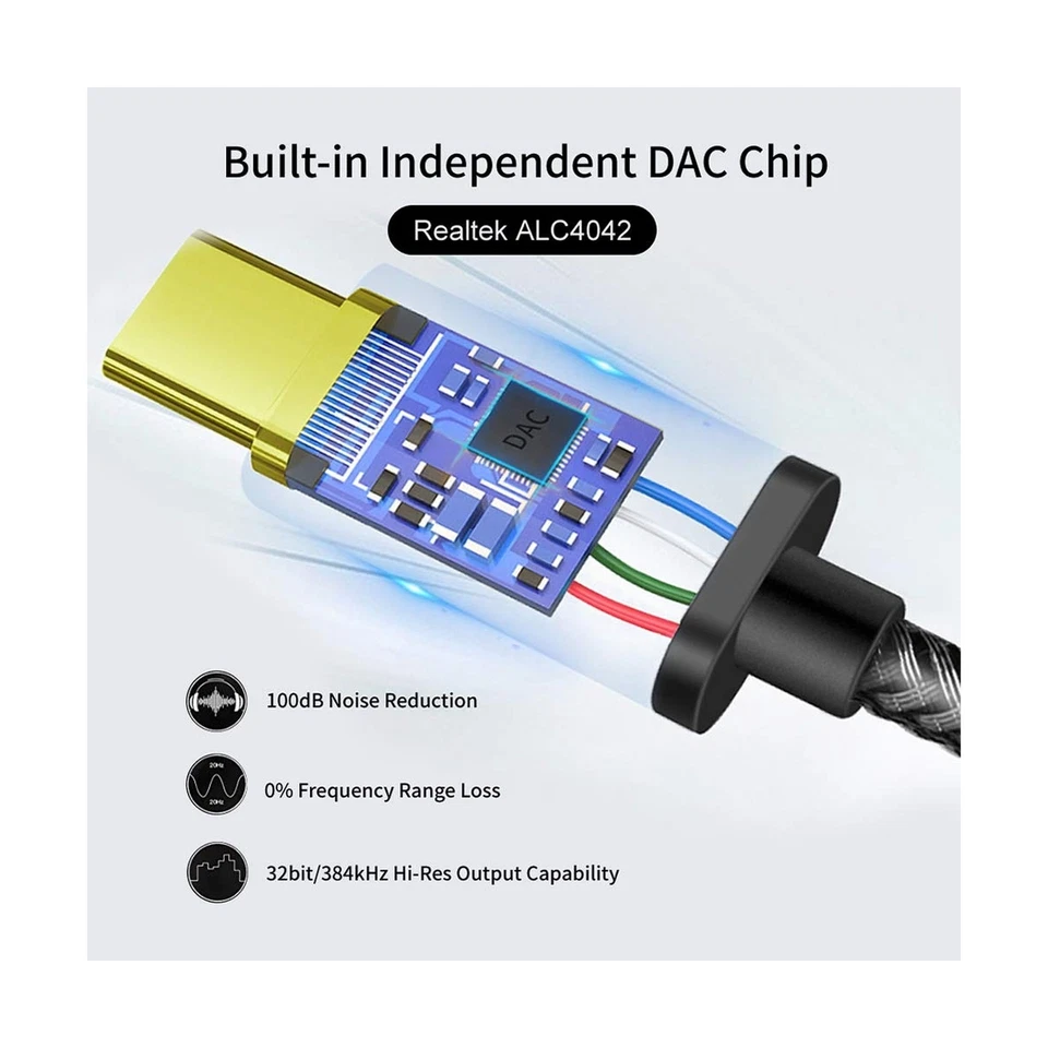 Adaptador de auriculares USB C a 3,5 mm - USB tipo C a conector de audio AUX Hi-Res DAC Do... Foto 2 de 4