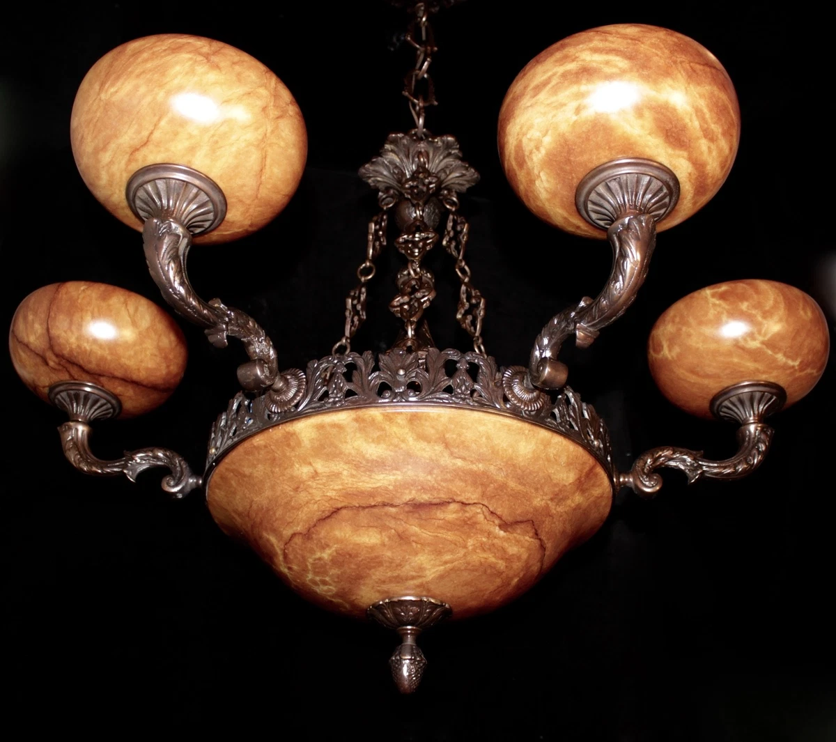 Light fixture chandelier 9 lights solid bronze real alabaster made in America