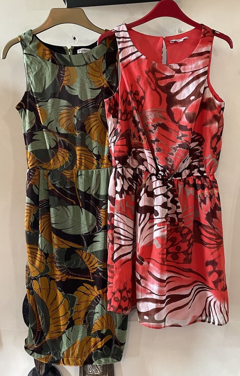 NEW LOOK SIZE 12 FLOATY RED WHITE BUTTERFLY PRINT DRESS RIVER ISLAND  TROPICAL - Main Image