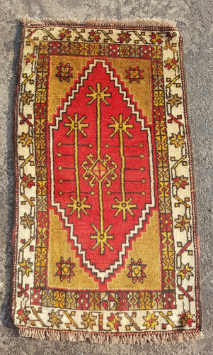 Vintage Hand Made Traditional Rug Oriental Wool Multicolor Carpet 62x52 cm