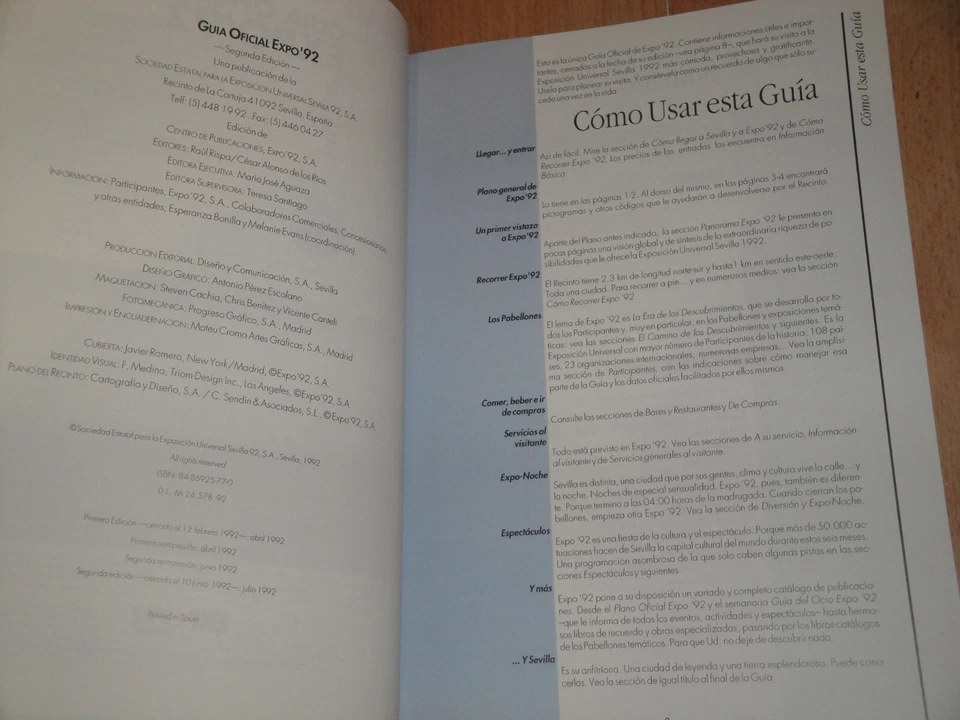GUIA OFICIAL DE LA EXPOSICION UNIVERSAL DE SEVILLA EXPO'92 LIBRO 2ª EDICION 1992 - Imagen 4 de 4
