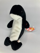 Rare TY Beanie Baby -Waves the Black Whale with Echo the Dolphin tags.
