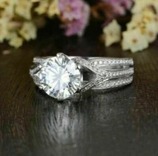 Lab-Created 2.20 CT Round Cut Diamond Engagement Ring Gift 14K White Gold Finish