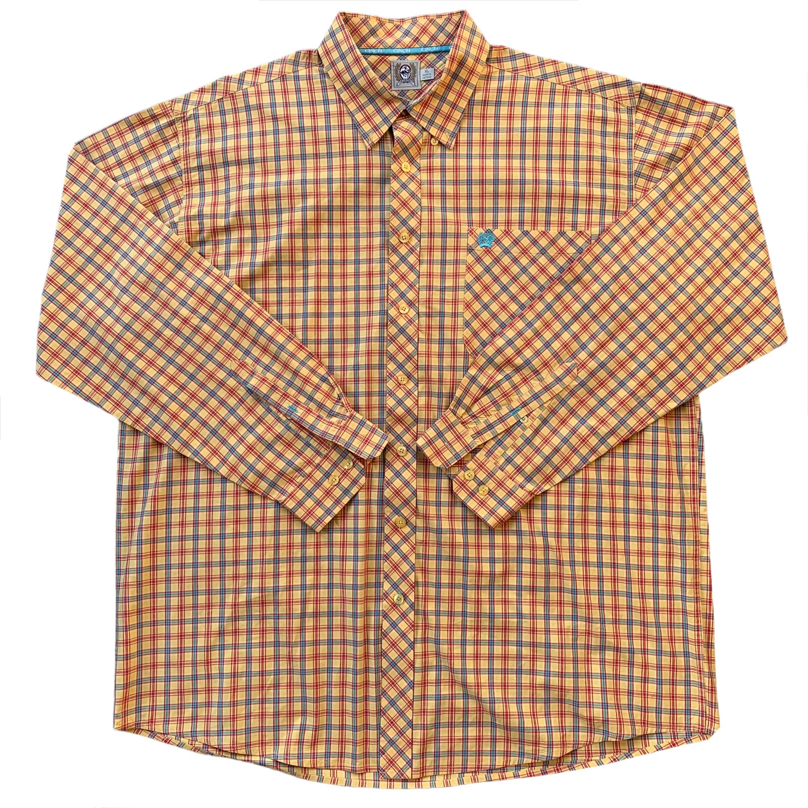 Cinch Long Sleeve Shirt Western Button Down Mens Size XL Plaid Yellow Cowboy