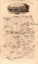 Chart of the Various MEETS of the ROYAL HOUNDS Genuine Antique Map 1817 RARE