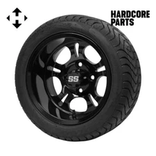 12" Black ‘Darkside’ Golf Cart Wheel and Tire Combo - Set of 4, includes 'SS' ce