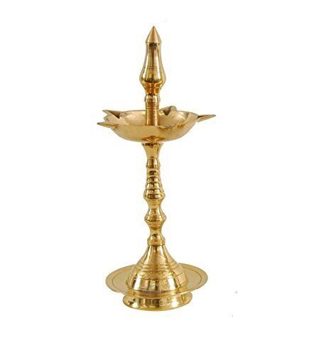 Messing Kerala Diya Öllampe Ständer Puja Wohnkultur Artikel Tempel 2er Set 5Inc - Bild 3 von 4