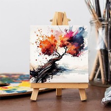 Mini Wood Easel Natural + Canvas 7x7cm Easel Set For Displays Signs Painting NEW