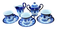 Bombay China Tea Set w/ creamer and sugar bowl, 3 cup, 3 saucers no chips