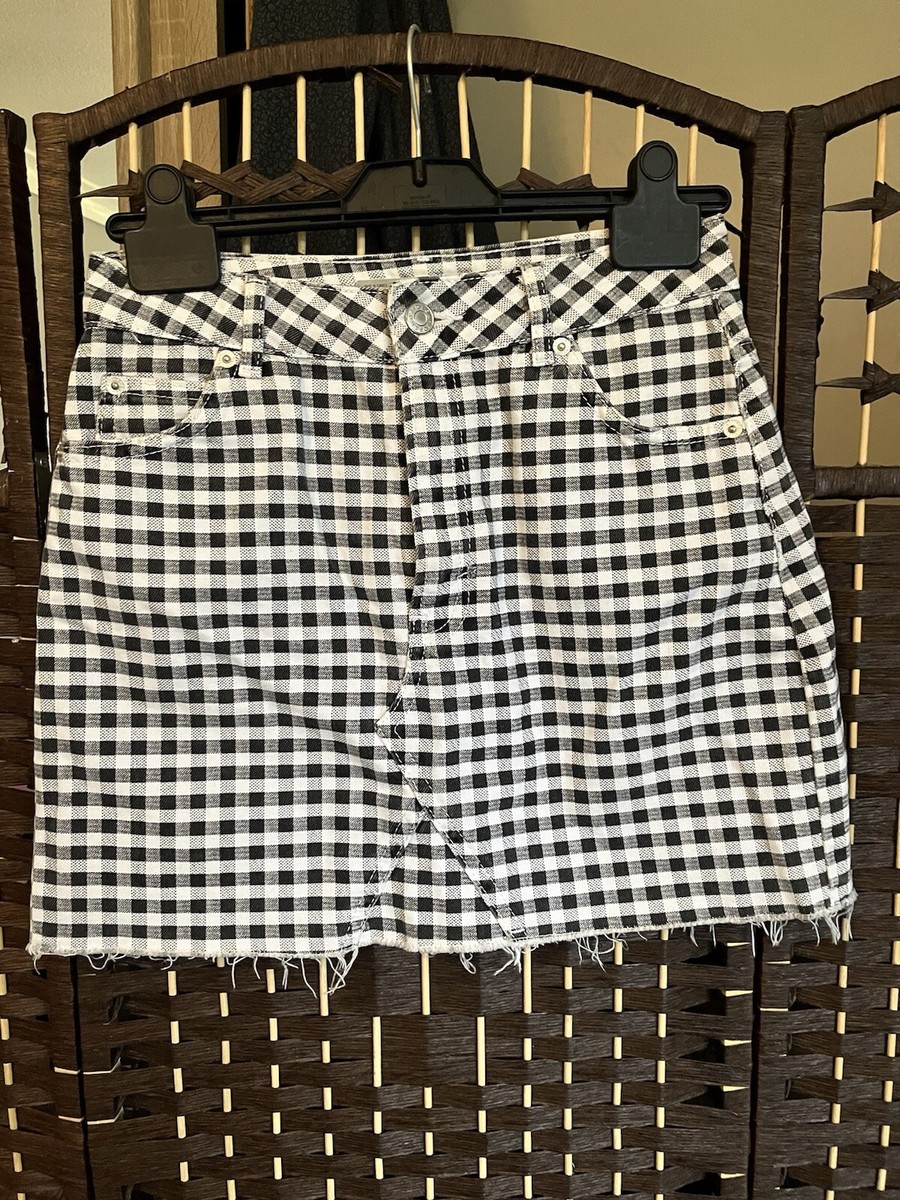 Women's Topshop Moto Jean Mini Skirt Raw Checkerboard Size UK
