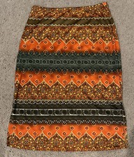 VTG ESPRESSO Skirt Jrs Sz L Ethnic Print Poly Stretch Pull-On Elastic Waist 90s