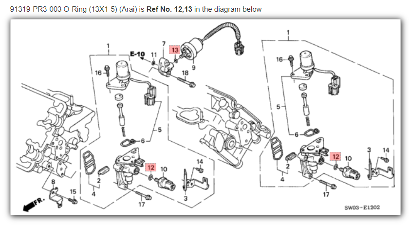 SP アーシャ 3枚 HONDA ACURA GENUINE OEM NSX O-Ring (13X1-5) (Arai) Ref.No12